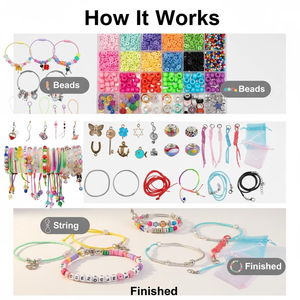 Hardy Guo Clay Beads Glow Beads Bracelet Making Kit Beads for Friendship Bracelet kit with Letter Beads Jewelry Making Set for Beginners Gifts (Pandora - Two-in-One)