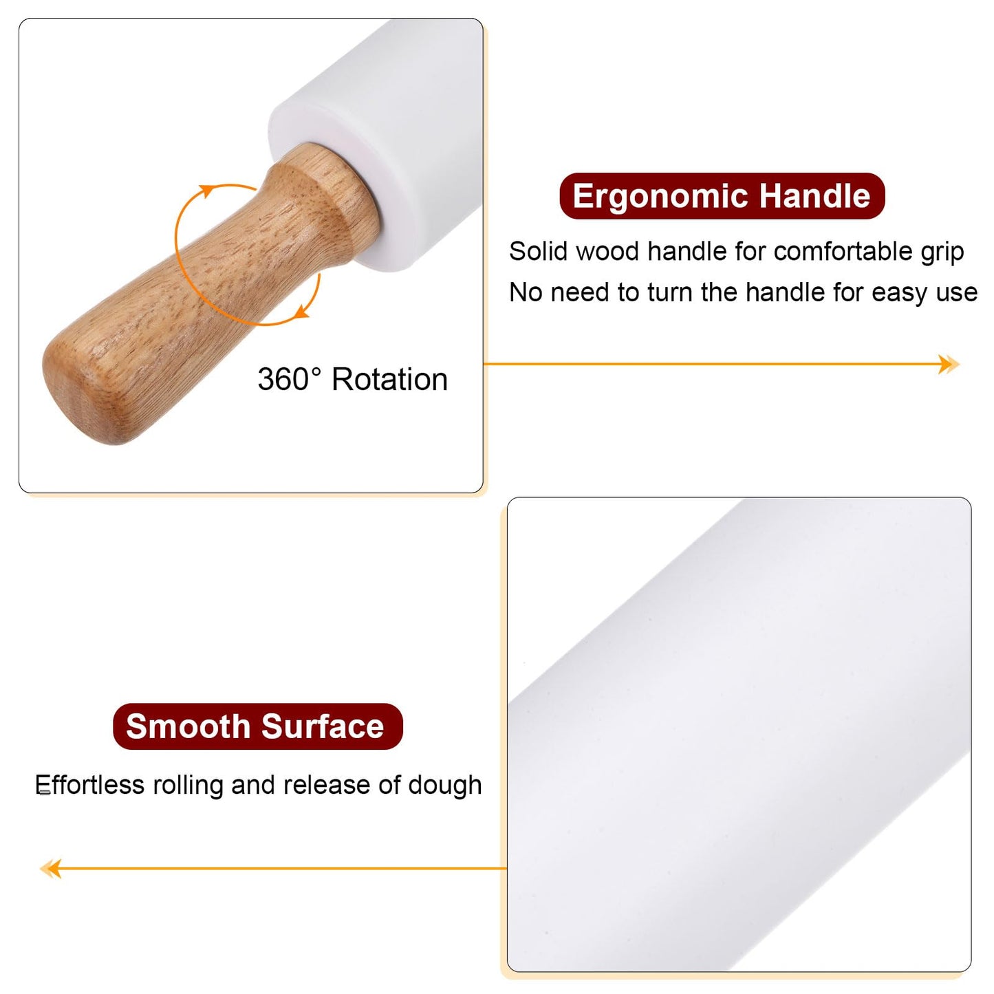 HARFINGTON Silicone Rolling Pins for Baking 16.93 Inch Non-Stick Silicone Surface Wooden Handle Rolling Pin Small Roller Playdough Rolling Pins for Fondant Kitchen Dough Pizza, White