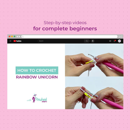 Pinwheel Crafts Easy Crochet Kit for Kids and Adults - Cute Unicorn Amigurumi Crochet Kit with Thicker Yarn, Hook, Needle and Step-by-Step Video Tutorials