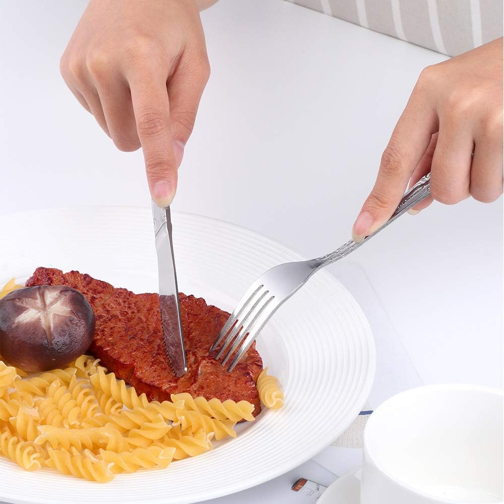 12-Piece Stainless Steel Dinner Fork Set, 7.3-inch Classic Flatware Silverware with Flower Edge - Silver