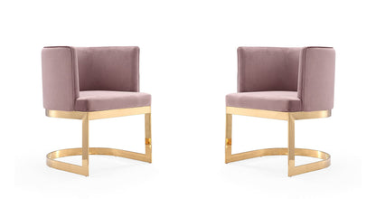 Manhattan Comfort Aura Velvet Dining Chair with Modern Floating Frame Design, Curved Backrest, Upholstered Padded Cushions, Polished Brass Finish, No Assembly Required, Set of 2, Blush