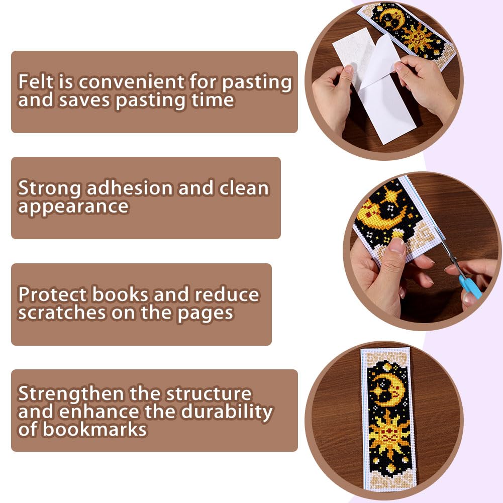 ORIGACH 6 Pcs Cross Stitch Bookmark Kit for Beginner Adults, Tarot The Sun and Star Stamped Embroidery Bookmark Kit with Instruction for Starters Printed Cross Stitch DIY Kits for Book Lovers
