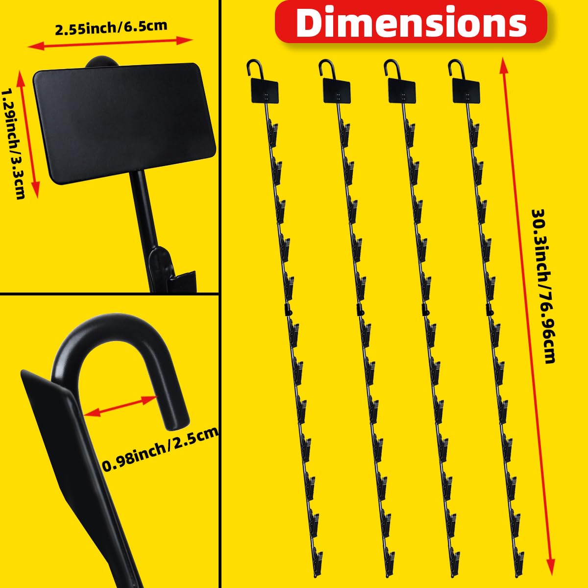 Dafftos Hanging Merchandise Strips with Hooks Chip Display Rack Stands Potato Bag Holder 12 Clips for Retail 32 inches Displaying Black Label Headers Card Snacks Metal 4 Pack