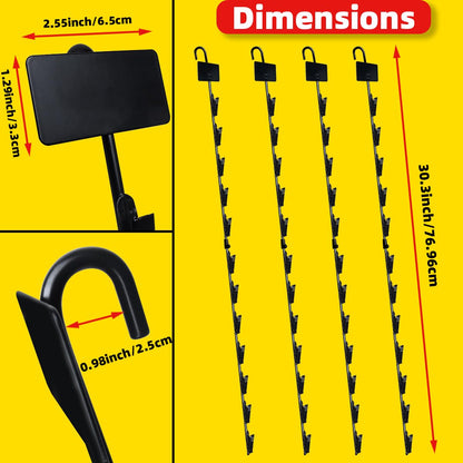 Dafftos Hanging Merchandise Strips with Hooks Chip Display Rack Stands Potato Bag Holder 12 Clips for Retail 32 inches Displaying Black Label Headers Card Snacks Metal 4 Pack