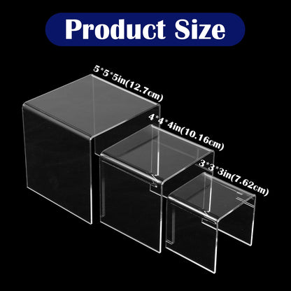 Yolev 6 Pcs Clear Acrylic Risers Display Stands 0.2" Thick 2 Sets Square 3-Tier Risers Stands Tall Acrylic Shelf Riser Display Holder for Figures, Decorations, Cupcakes, Dessert Table (3",4",5")
