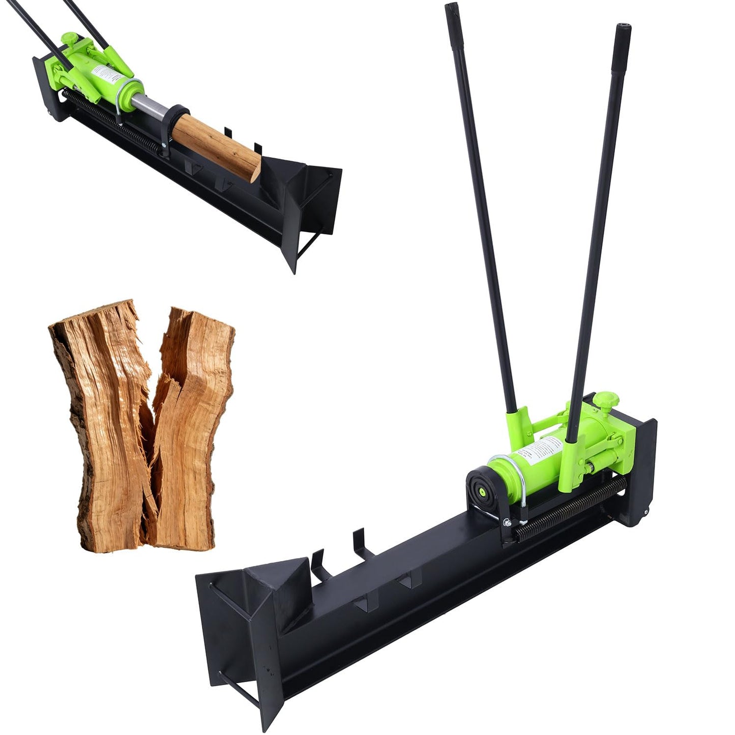AMZSTAN 10 Ton Manual Hydraulic Log Splitter, Horizontal Steel Beam Wood Splitter with Wheels, 2-Speed Handle, Portable Firewood Splitter for Fireplace, Stove & Outdoor Use