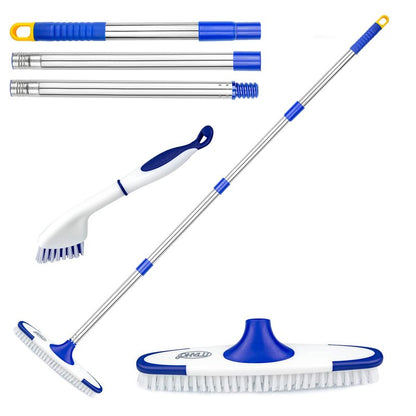 ITTAHO Floor Scrub Brush with Long Handle - 53" Deck & Grout Cleaner Brush Set for Tile, Marble, Stone, Bathroom, Patio, Garage, Deck & Floor Cleaning