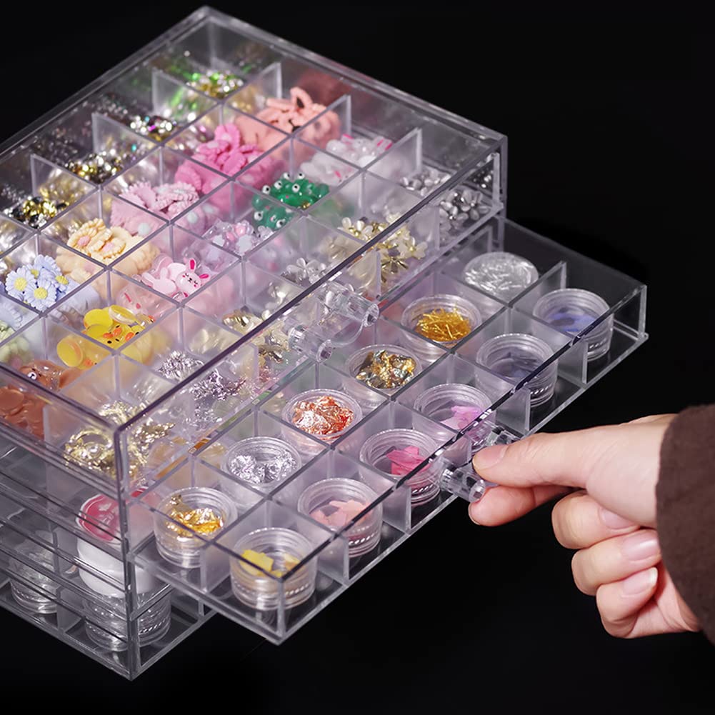 MIOINEY Compartment Storage Box 72 Grids Acrylic Organizer Box with 3 Drawers Storage Containers Transparent Organizer for Crafts Art Supply Painting Nail Tip Bead Earring Ring (Clear)