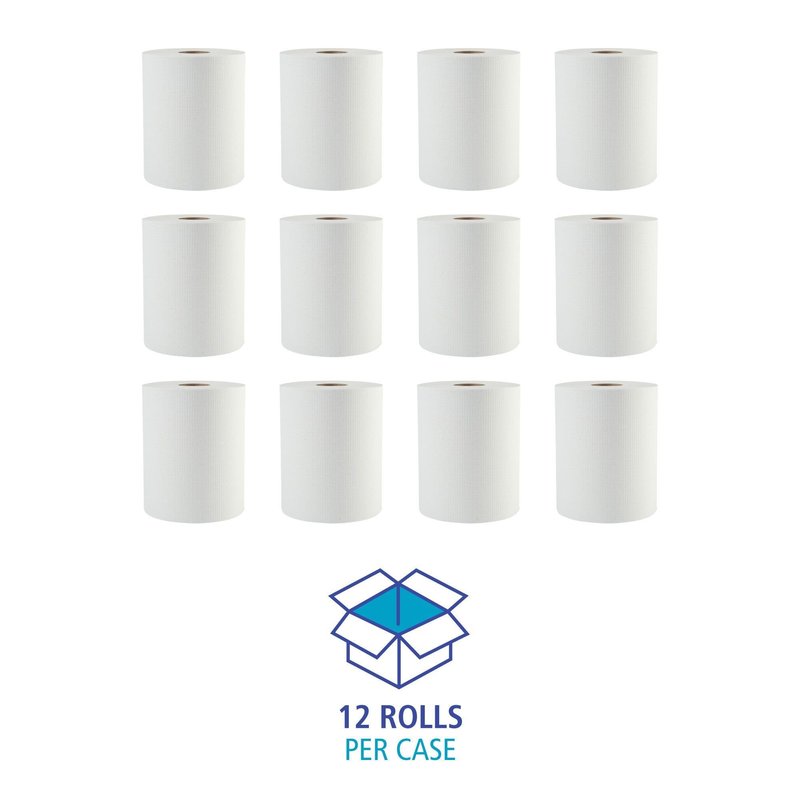 Boardwalk 6261 Hardwound Paper Towels, 1-Ply, 8" x 600ft, White, 2" Core (Case of 12 Rolls)