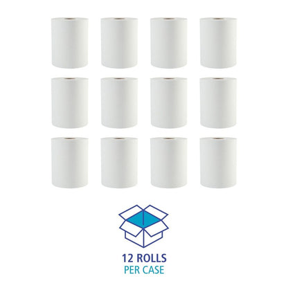 Boardwalk 6261 Hardwound Paper Towels, 1-Ply, 8" x 600ft, White, 2" Core (Case of 12 Rolls)