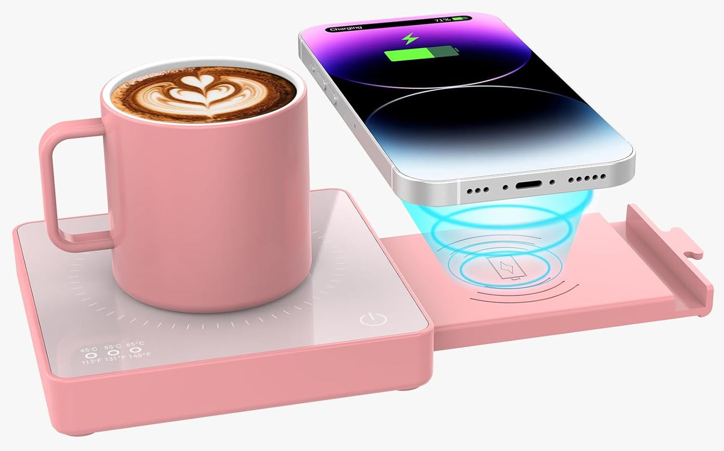 15W 3A 3 Settings 8H Coffee Mug Warmer with Wireless Phone Charger & USB Charging Port, Temp & Auto Shut Off, Candle