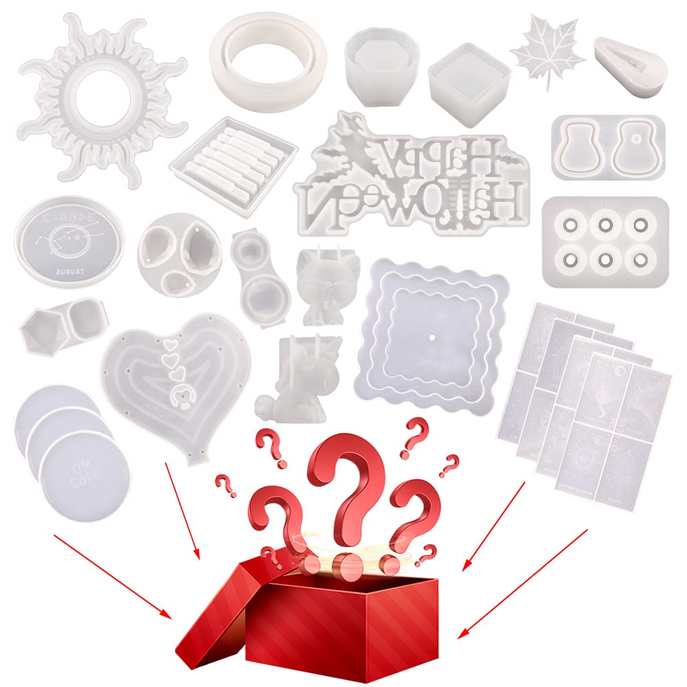 RESIN GO 500g Silicone Mold Epoxy Resin Mystery Boxes Blessing Bags Blind Box Moulds Package - Necklaces, Pendants, Coasters, Trays, Letters and Other Random Molds