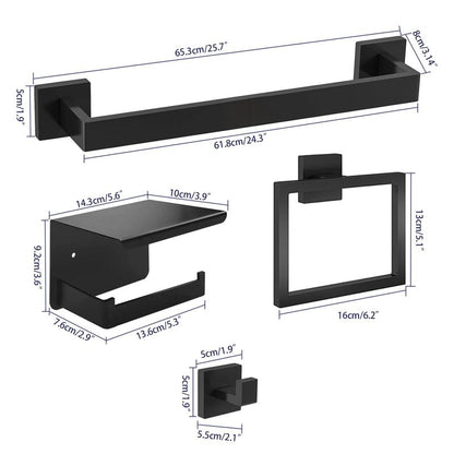 24 Inch Bathroom Hardware Set, 5-Pieces Matte Black Bathroom Accessories Set, Stainless Steel Towel Rack Set, Towel Bar, Towel Hooks, Updated Toilet Paper Holder with Shelf Wall Mounted