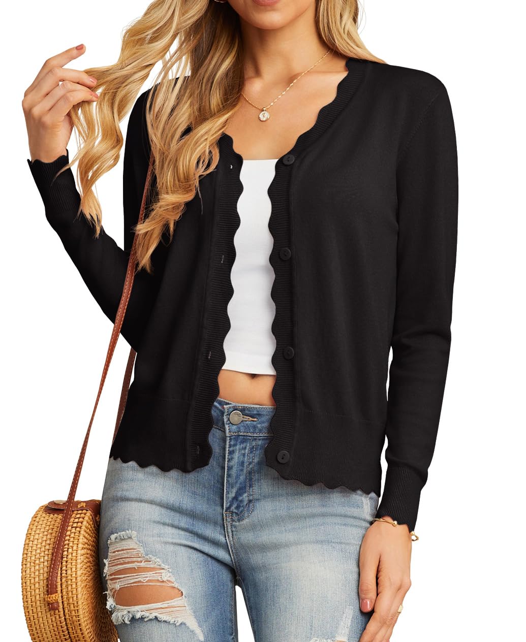 GRECERELLE Cardigan Sweater for Women Lightweight Long Sleeve Shrug Sweater for Women Dressy, Black, X-Small