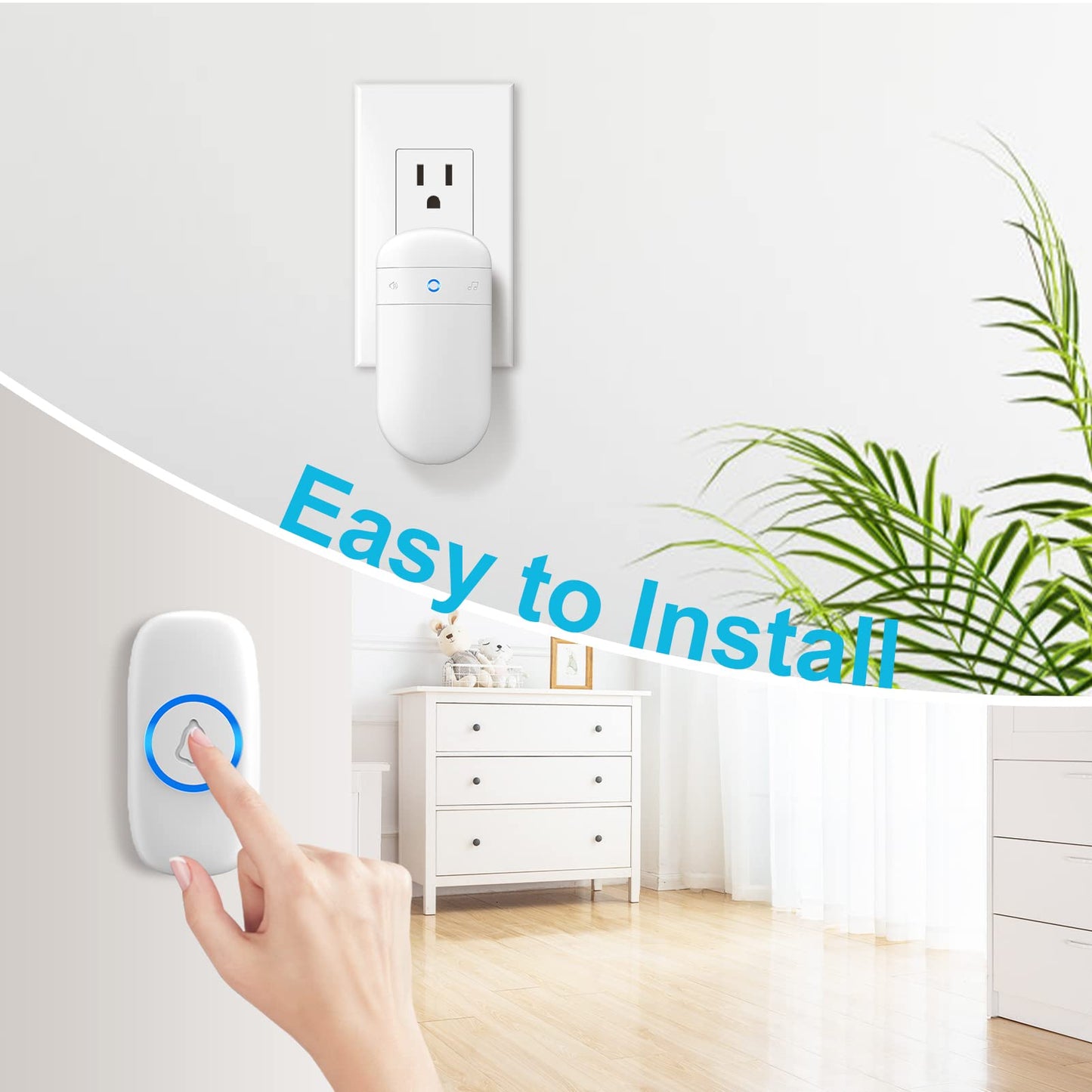 Wireless Doorbell, SECRUI Door bell Over 1000ft Coverage with 2 Plug-In Receivers, 1 Waterproof Push button, 52 Chimes, 110dB loud Sound Colorful LED Flash