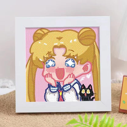 PERFECTSIGHT Cute 5D Diamond Art Kits with Wooden Frame, Kawaii DIY Painting Art for Adults Teen, Diamond Arts and Crafts Sets, Big Gem Full Drill Diamond Dots for Women Beginners (Moon)