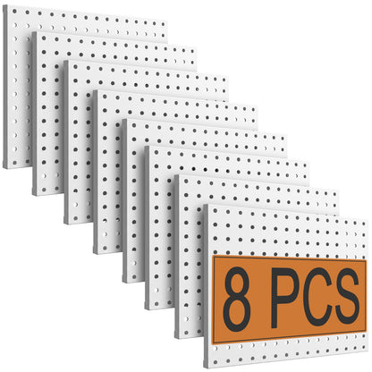 PBHEPJ 8 Pcs Metal Pegboard Panels, Heavy Duty Peg Boards for Garage and Garden Tool Storage, Includes Drywall Anchors and Screws Kits, White (8 pcs 16in x 12in)