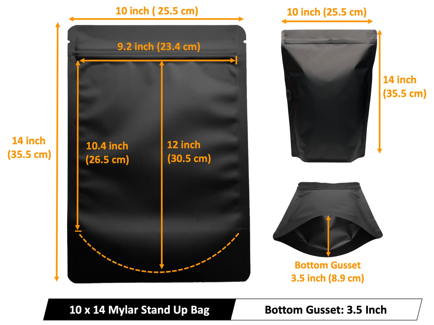 Chamigon 50 Pack 1 Gallon Matte Black Stand Up Food Storage Bags – 5 Mil 10x14 Inches Resealable Food Storage Zipper Pouch Bag, Large Heat Sealable Plastic Foil Packaging Pouches