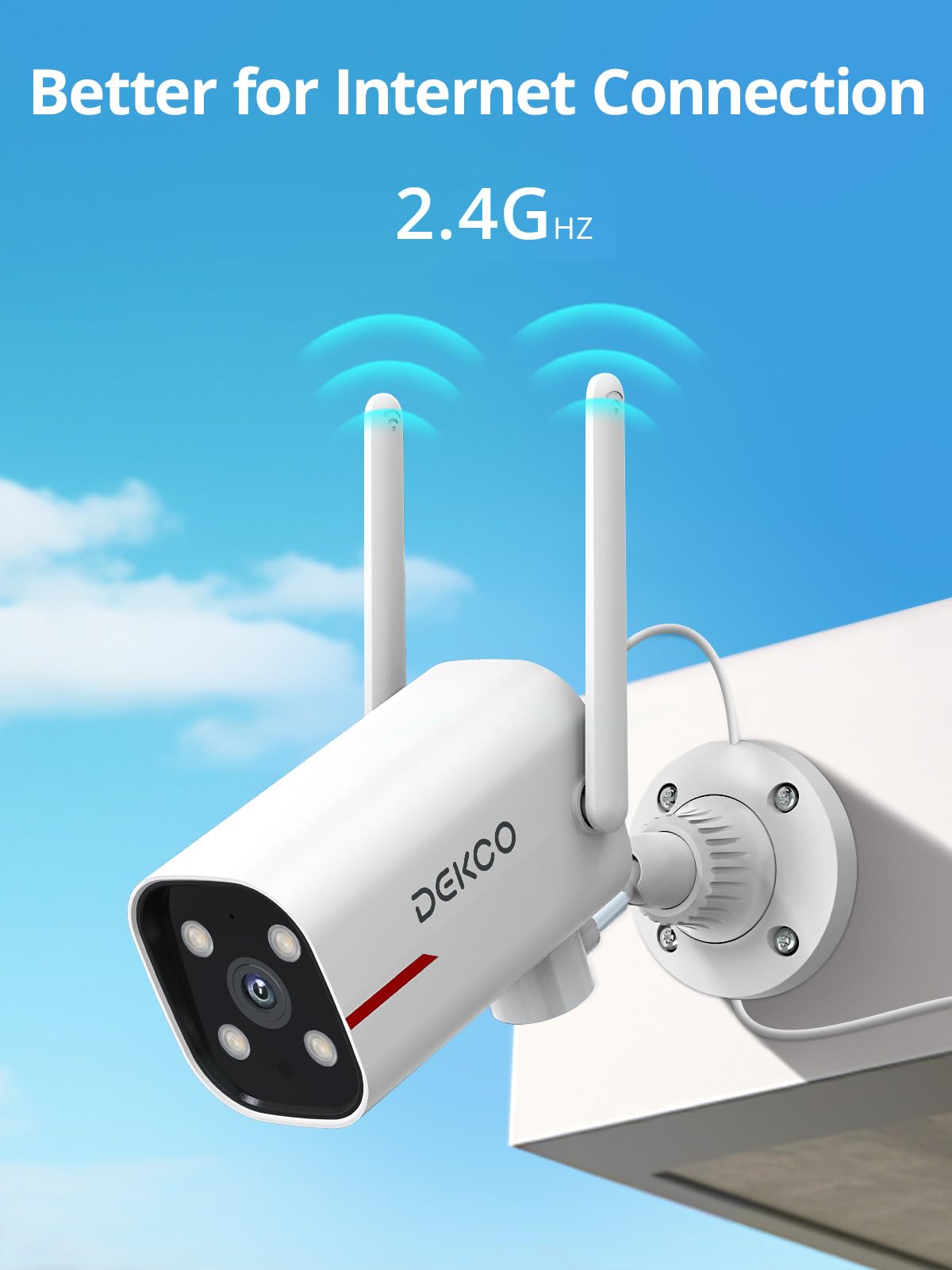 DEKCO Outdoor Security Camera 2K Pan Rotating 180° Wired WiFi Cameras for Home Security with Two-Way Audio, Night Vision, 2.4G WiFi, IP65, Motion Detection Alarm (2 Pack)