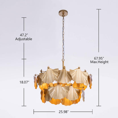 TOCHIC Gold Vintage Chandelier, 8 Lights Rustic Chandeliers for Dining Room, Modern Farmhouse Chandelier with Ginkgo Leaves, Ceiling Light Fixture for Living Room Bedroom Entryway W-25.98"