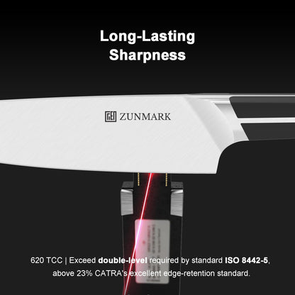 ZUNMARK Kitchen Knife Set, 14 PCS Knife Sets for Kitchen with Block, X50CrMoV15 High Carbon German Steel Knife Set with 6X Serrated Steak Knife, Heavy