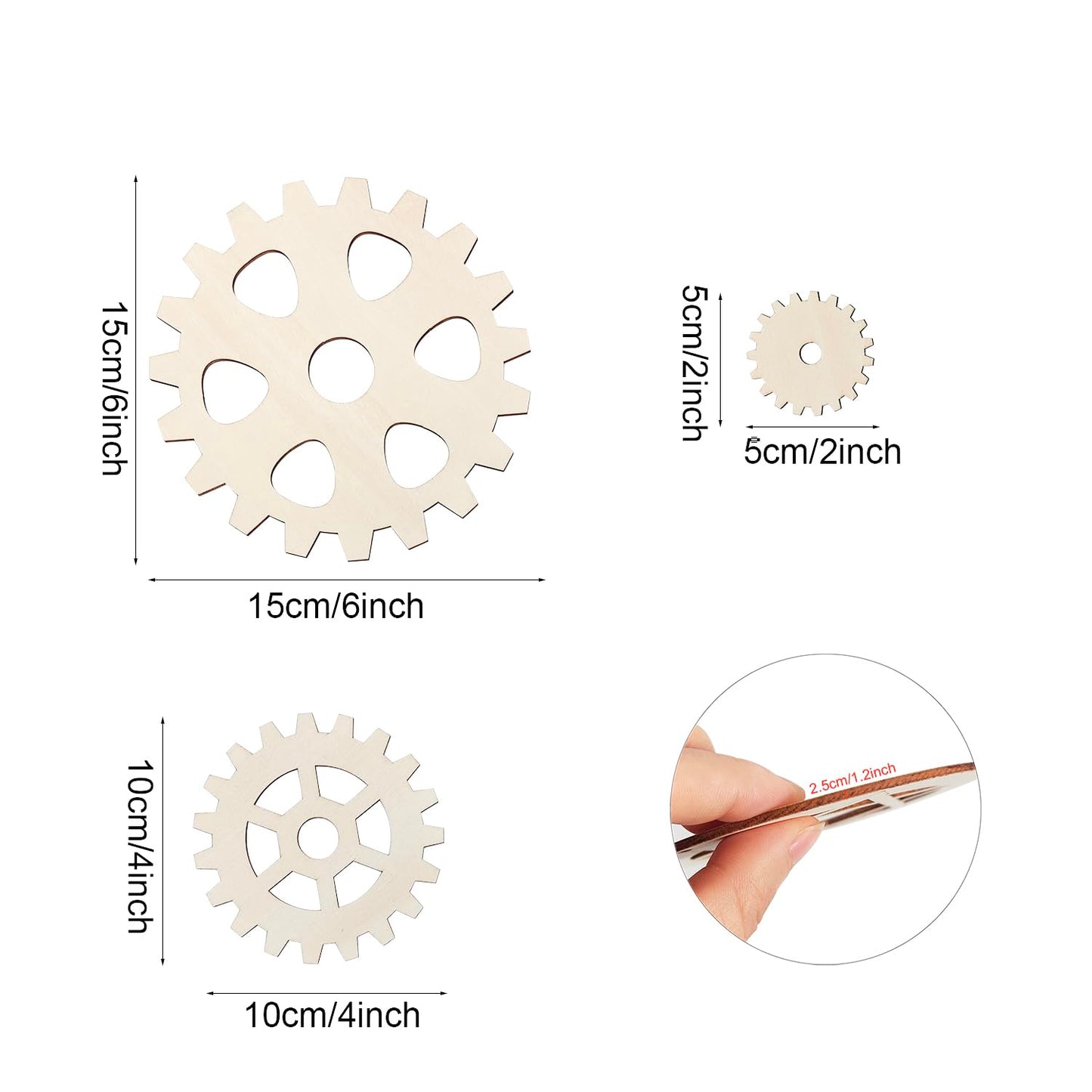 10 Pcs Wooden Gear Set up to 5.9" Wood Gear Cutouts Unfinished Wood Gear Crafts Decorations Steampunk Design DIY Paint The Gears Craft Supplies