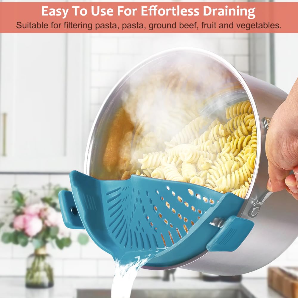 YEVIOR Clip on Strainer for All Pots Pan,Silicone Pasta Strainer Kitchen Gadgets,Collapsible Colander for Noodle,Vegetables,Fruit,Spaghetti (Grey)