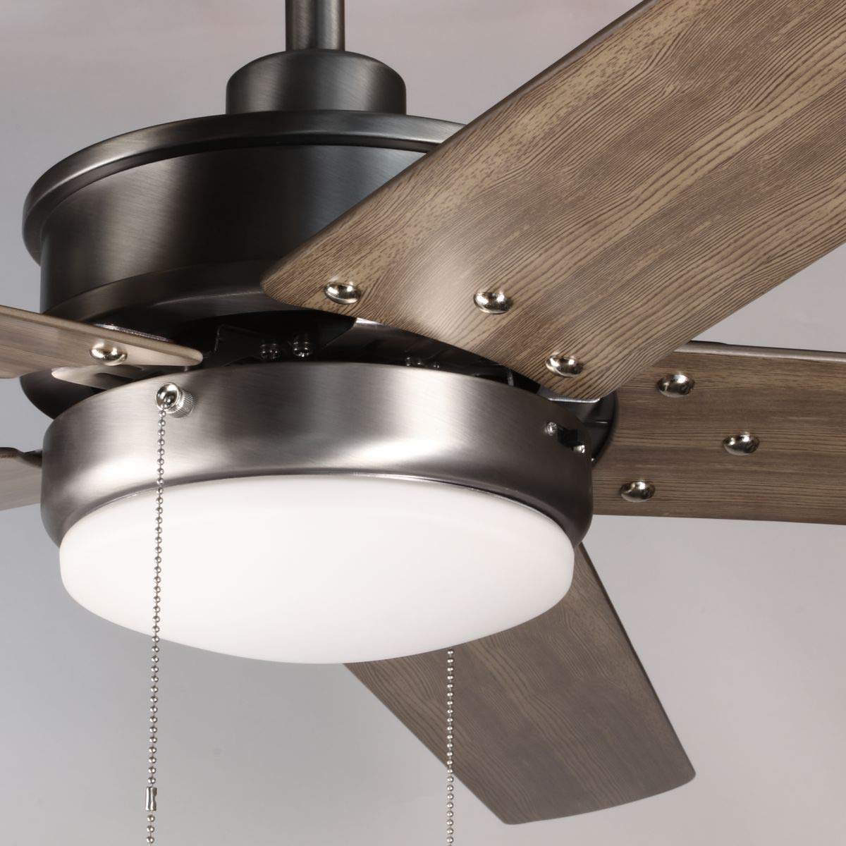 Progress Lighting P2574-8130K Protruding Mount, 5 Driftwood Blades Ceiling fan with 18 watts light, Antique Nickel