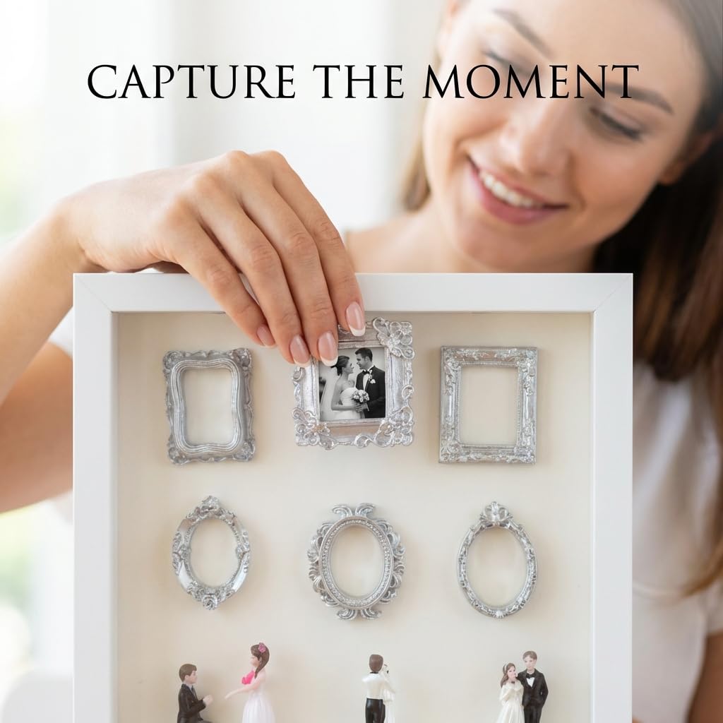AHFYDX DIY Mini Frames Silhouette Box, Shadow Box Frame with 6 DIY Frames，2 Lights and 4 Dolls, Customizable Design, Warm Style, Sentimental Gift for Family and Couples（White-Acrylic Front pane）
