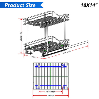 Fulgente Chrome Finish Pull Out Drawer Cabinet Organizer, Professional Wire Frame 2 Tier Heavy Duty Slide Out Kitchen Cabinet Storage Shelves, Sliding Drawer for Cabinet 11"W x 21"D
