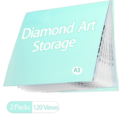 2 Packs A3 Diamond Painting Storage Book, Large 30x40 Diamond Art Storage Presentation Book with 60 Pags, Diamond Painting Art Portfolio Folder, Clear Pockets Artwork Storage Photo Album Refill Pag