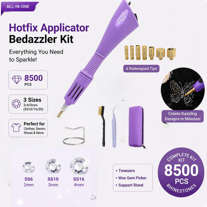 Hotfix Applicator Bedazzler Kit with Rhinestones 8500 Pcs,Rhinestone Setter for Clothes Clothing Fabric Crafts, AB Crystal, Clear, 3 Gems Sizes,Bedazzling Kit Crystals Rhinestone Applicator Tool