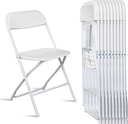 EDWINENE White Foldable Plastic Chairs Set of 20 Portable Folding Chair Stackable 350lb Capacity Sturdy Seats for Parties Events Wedding Banquet Garden Patio Kitchen Dining Indoor Outdoor Use
