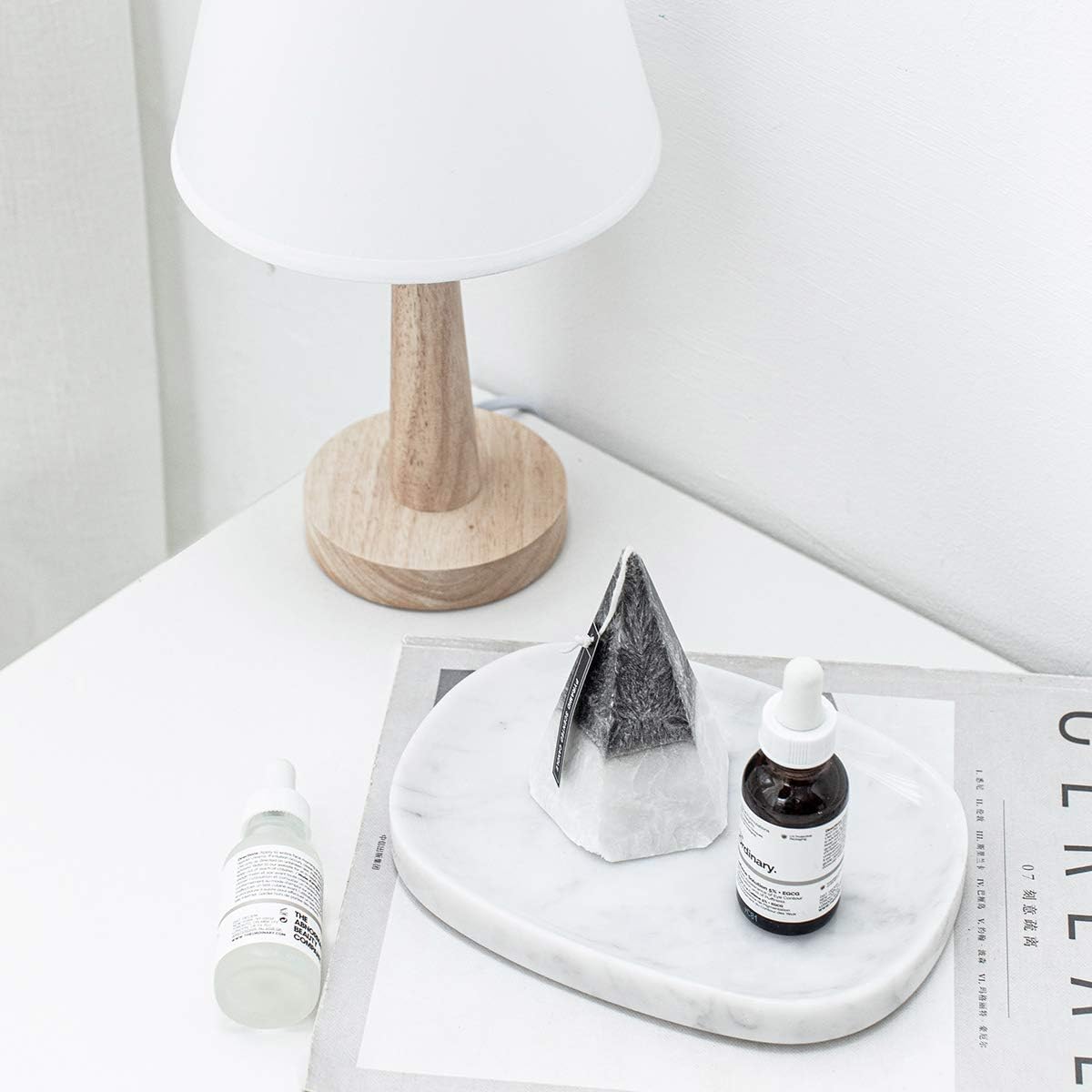 Marble Vanity Tray, Decorative Oval Storage Organizer for Mini Bathroom Kitchen Dresser Jewelry Dish, Counter or Desk