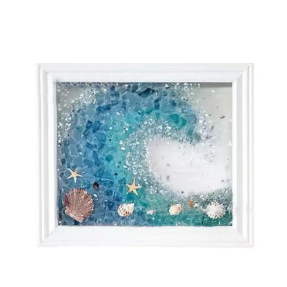 CIYOJA DIY Mosaic Kit for Adults – Complete Glass Mosaic Craft Kit with Sea Glass, Resin, Frame – Easy Resin & Stained Art Starter Set for Beginners & Adult Creative Projects (Wave Design)