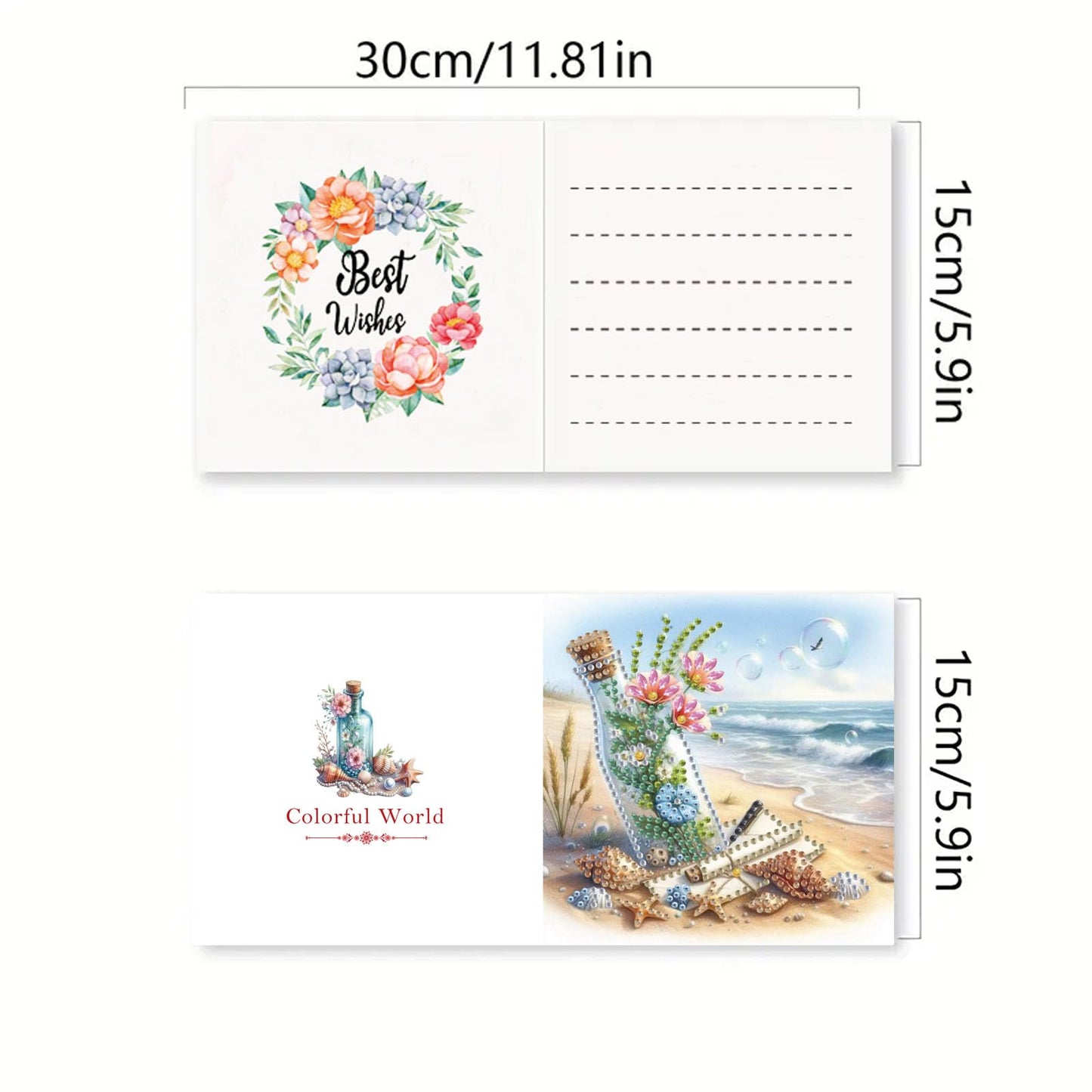 DDGYP 6 PCS Diamond Art Greeting Cards, 5.9x11.81 Inch DIY Diamond Painting Greeting Cards Kits with Envelopes, Diamond Art Cards for Birthday, Wedding, Christmas, Graduation, Celebration Gifts