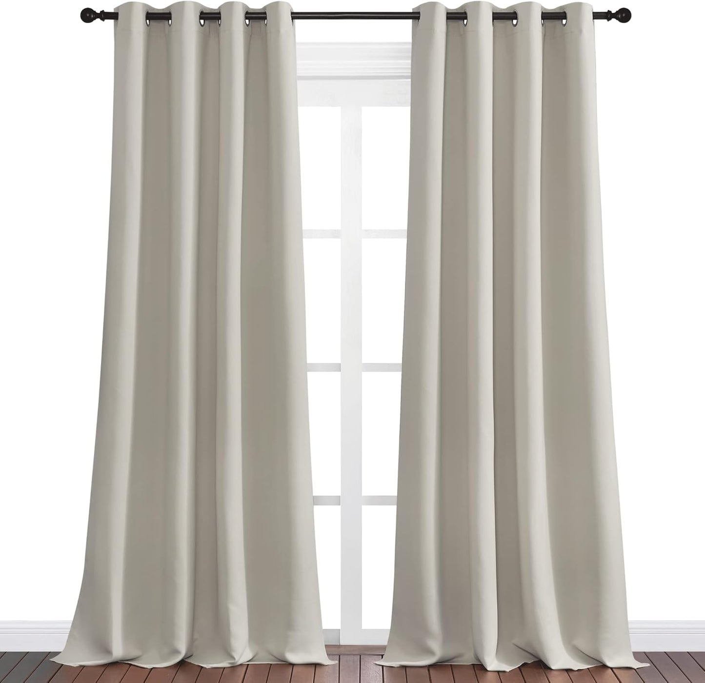 NICETOWN Natural Room Darkening Curtains - 108" Long | Set of 2 for Total Privacy in Boho Farmhouse Style