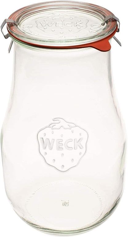 Weck Tulip Jars, 2.5 Liter Glass Jars for Sourdough Starter, Canning, Storage, Wide Mouth with Glass Lid, 1 Jar