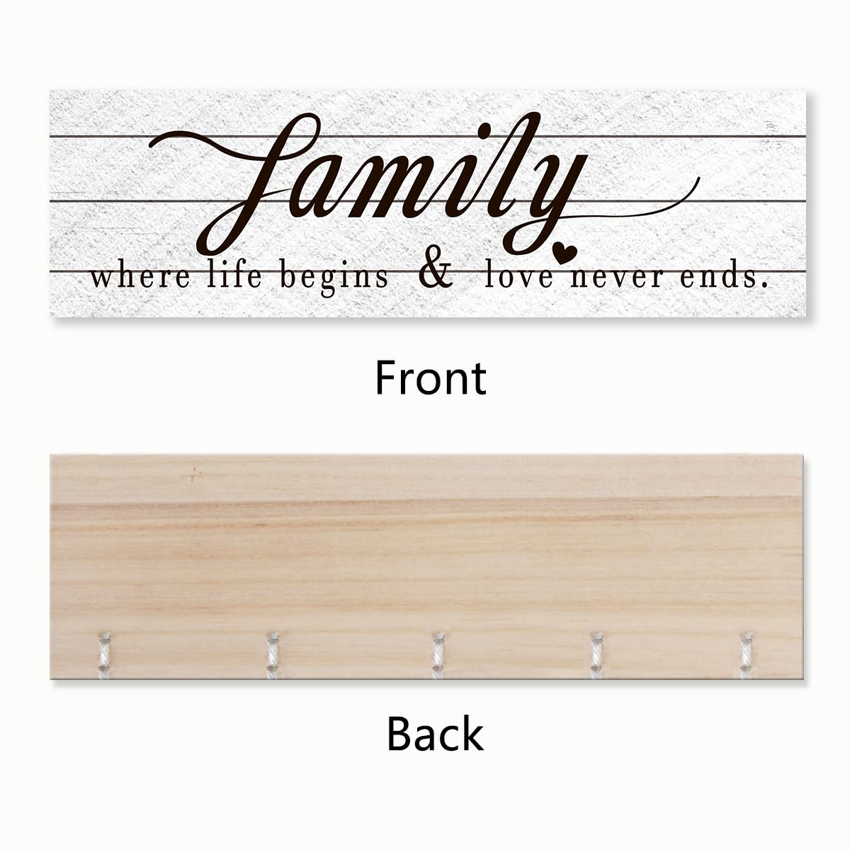Gwisml Photo Wall Display,Collage Picture Frame,Clip Photo Holders for Wall,Wooden Hanging Photo Display with 16 Clips 5 Strings,Family Where Life Begins and Love Never Ends Sign Wall Decor