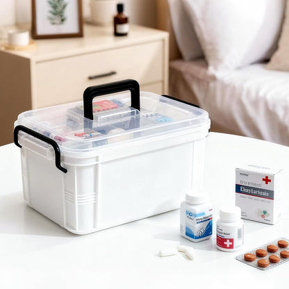 15qt HEY FOLY White Medicine Organizer Storage Box with Tray, Plastic First Aid Box Empty, Thickened Medicine Container