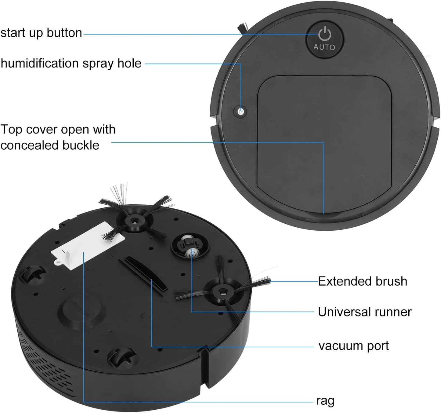 Robot Vacuum Cleaner, 4 in 1 Portable USB Rechargeable Mini Smart Sweeper with 450ml Large Capacity Dust Box
