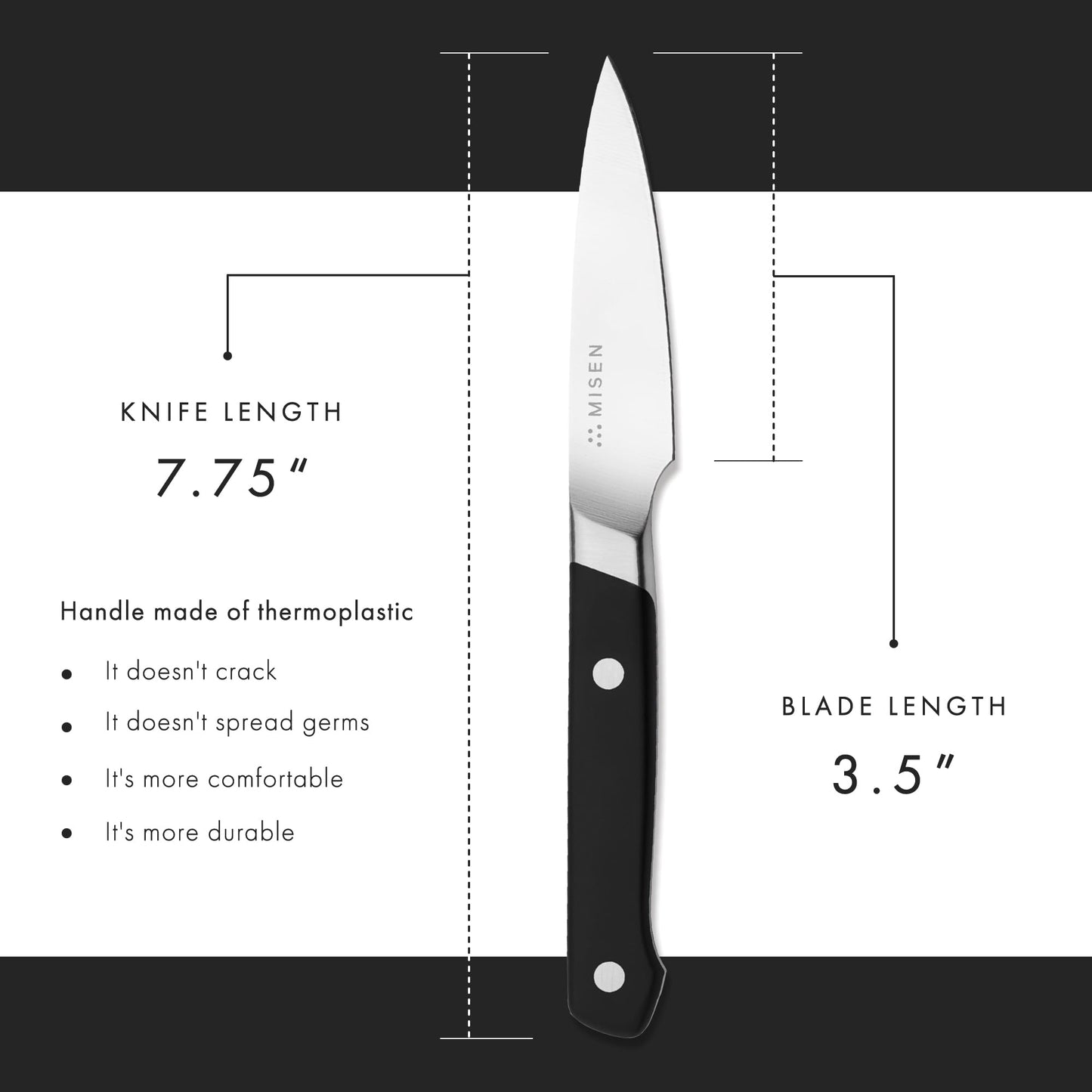 Misen 3.5‑Inch Paring Knife 2.0 - AICHI ACUTO440 High‑Carbon Stainless Steel, Rust‑Proof Blade - Ergonomic Spine, Precision Peeling, Trimming, and Slicing - Lightweight & Versatile - Black