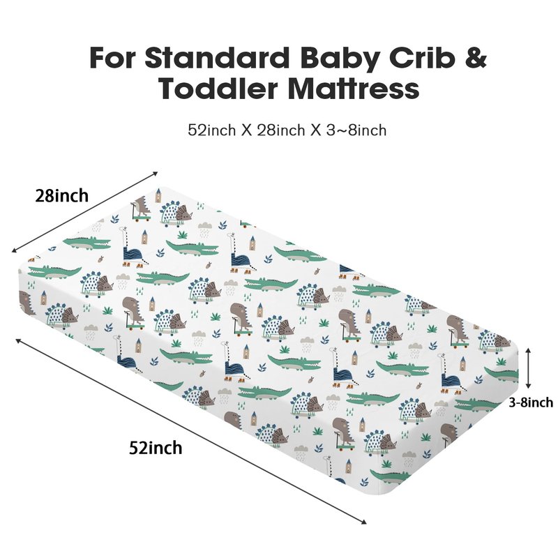 Little Grape Land Crib Sheets 4 Pack for Boys and Girls, Baby Neutral Crib Fitted Sheets for Standard Crib & Toddler Mattress, Super Soft Breathable Fitted Crib Sheet Set (Truck & Alligator)