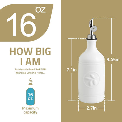 16 Oz 1 Pack(Red, Sweejar Ceramic Olive Oil Dispenser Bottle, Oil Dispenser for Kitchen with Gravity Spout, Relief