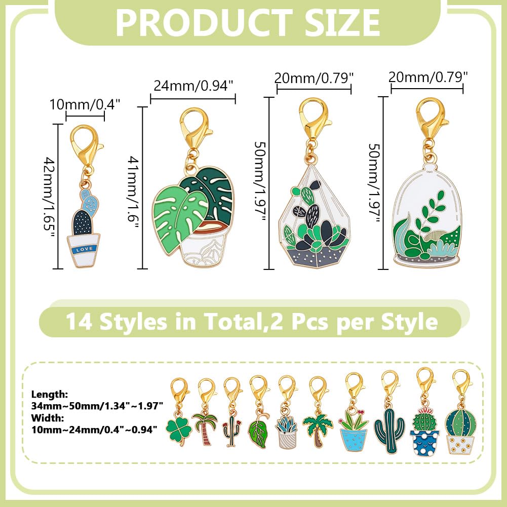 HOBBIESAY 28Pcs 14 Styles Enamel Alloy Crochet Stitch Marker Cute Cactus Potted Plants Removable Crochet Stitch Marker Charms with Lobster Claw Clasps for Crocheting Knitting Quilting Supplies