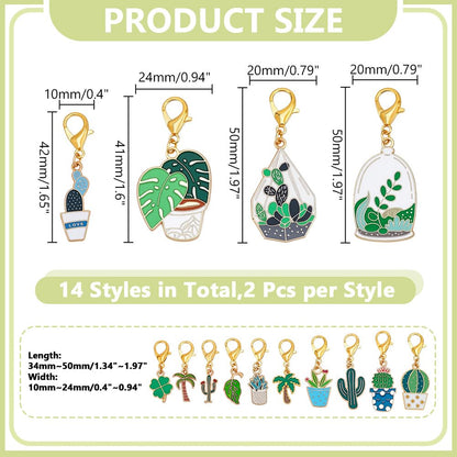 HOBBIESAY 28Pcs 14 Styles Enamel Alloy Crochet Stitch Marker Cute Cactus Potted Plants Removable Crochet Stitch Marker Charms with Lobster Claw Clasps for Crocheting Knitting Quilting Supplies