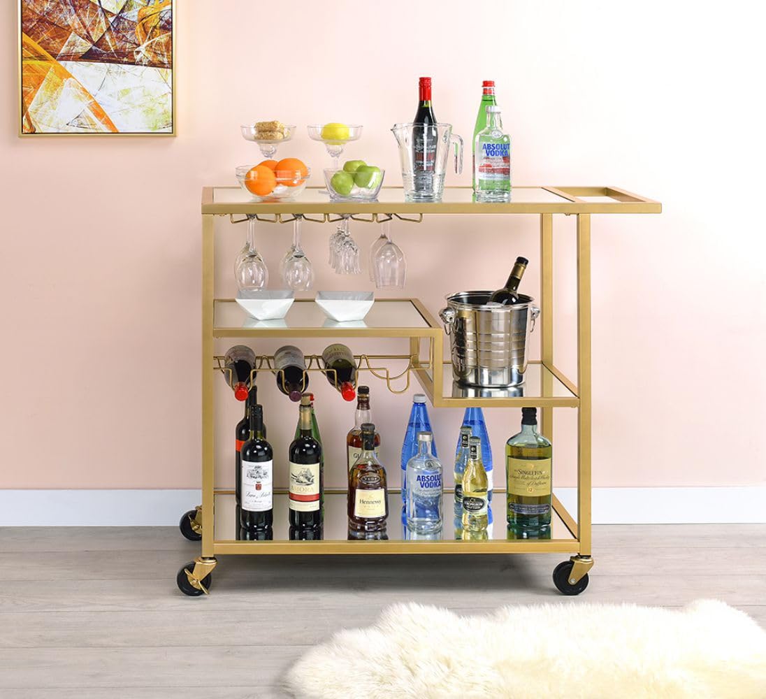 GOWE Adamsen Mirrored & Champagne Finish Serving Cart