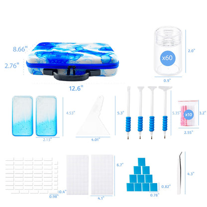 SuSentak Diamond Art Storage Containers with Dot Drill Tools,60 Slots Bead Organizer Case for 5D DIY Art Kits, Portable Craft Box for Diamond Painting Accessories (Blue)