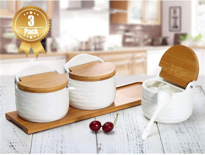Set,Ceramic Home,8.8 oz 260ML June Sky Sugar and Cream Sugar Containers with Lid and Spoon - Porcelain White Salt