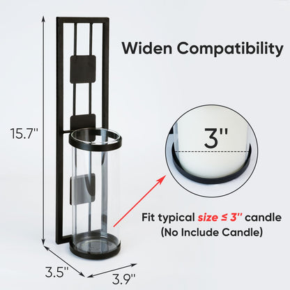 Homemory Wall Sconces Candle Holder Set of 2, Modern Metal Rustic Wall Decor for Living Room, Dining Room, Bedroom, Bathroom(Black)